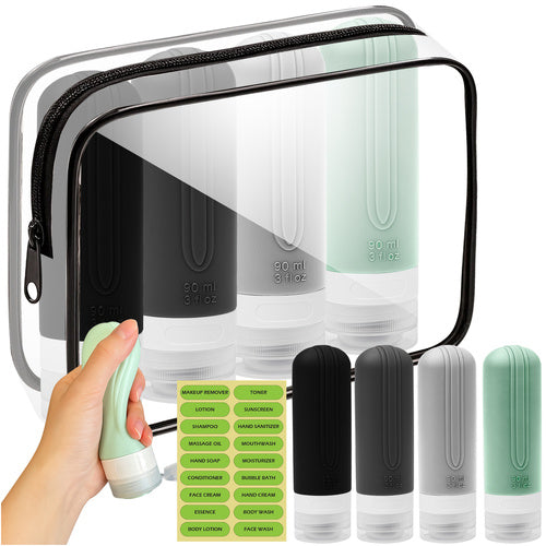 Kelioniniai kosmetikos indeliai su kosmetine